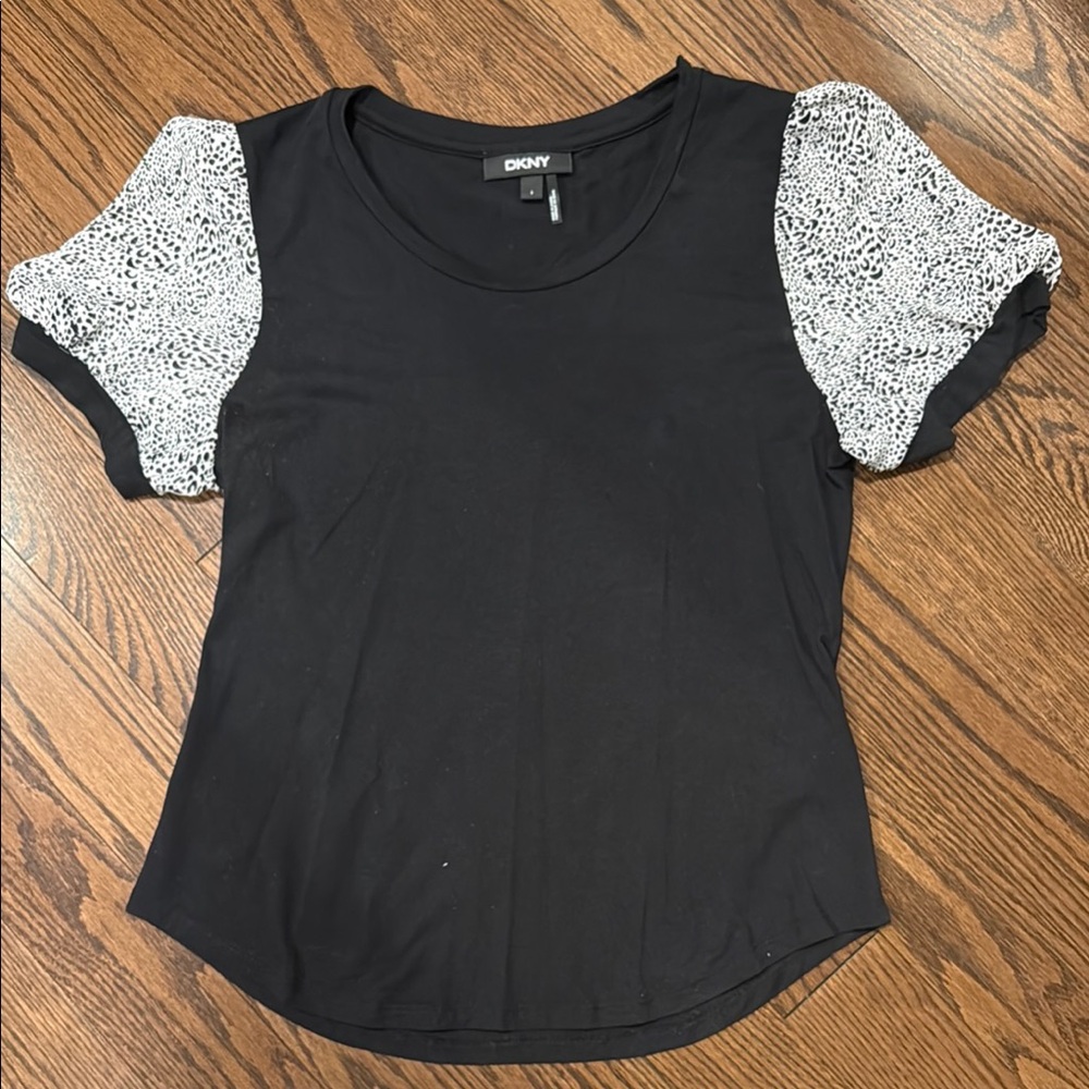 DKNY Black Fitted Ruffled Blouse